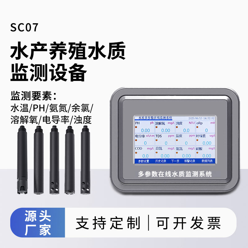 水產(chǎn)水質(zhì)監(jiān)測(cè)參數(shù)（水溫、ph、氨氮、余氯、溶解氧、電導(dǎo)率、濁度）